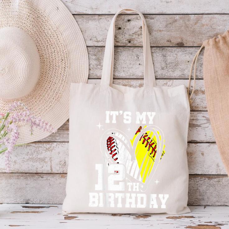 It's My 12th Birthday Baseball Softball Heart 12 Year Old Canvas Tote Bag