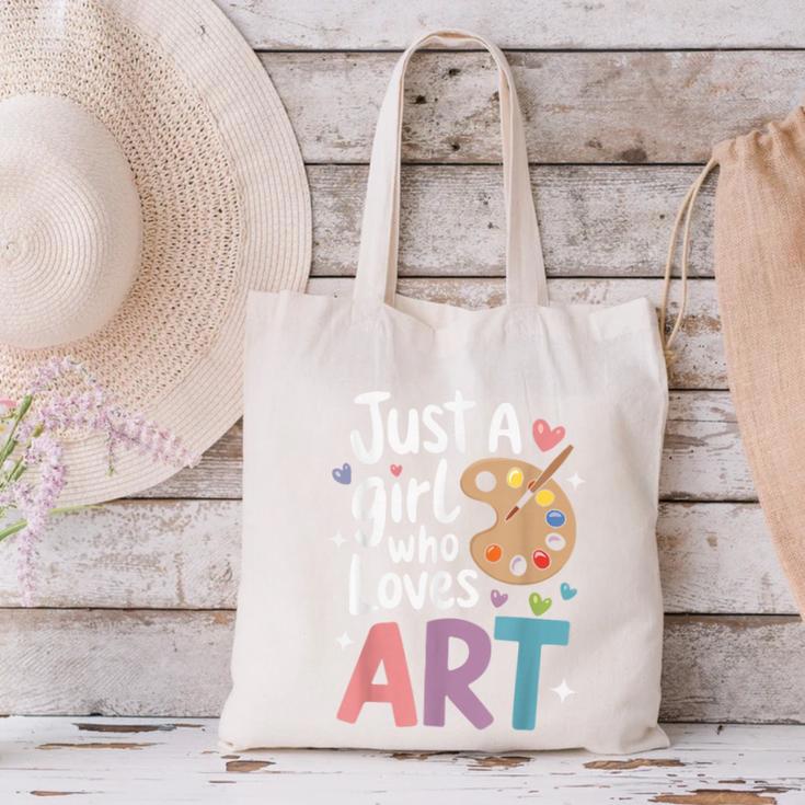 Just a Girl Who Loves Art Cute Back To School Kids Girls Canvas Tote Bag