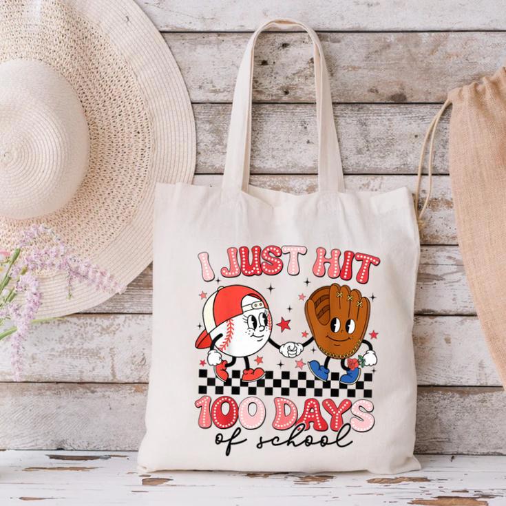 I Just Hit 100 Days Of School Baseball Boy Girl Teacher Canvas Tote Bag