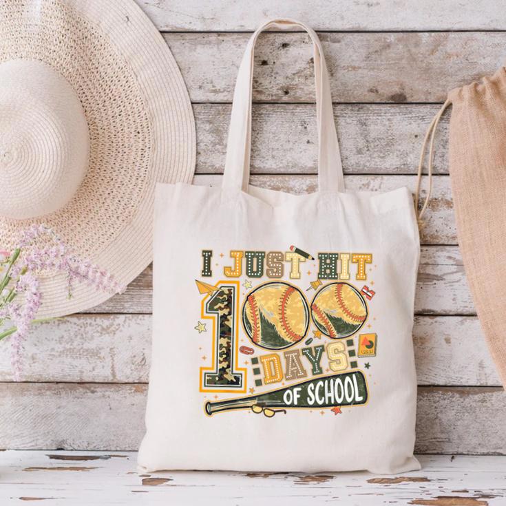 I Just Hit 100 Days Of School Camo Baseball Boy Kids Teacher Canvas Tote Bag