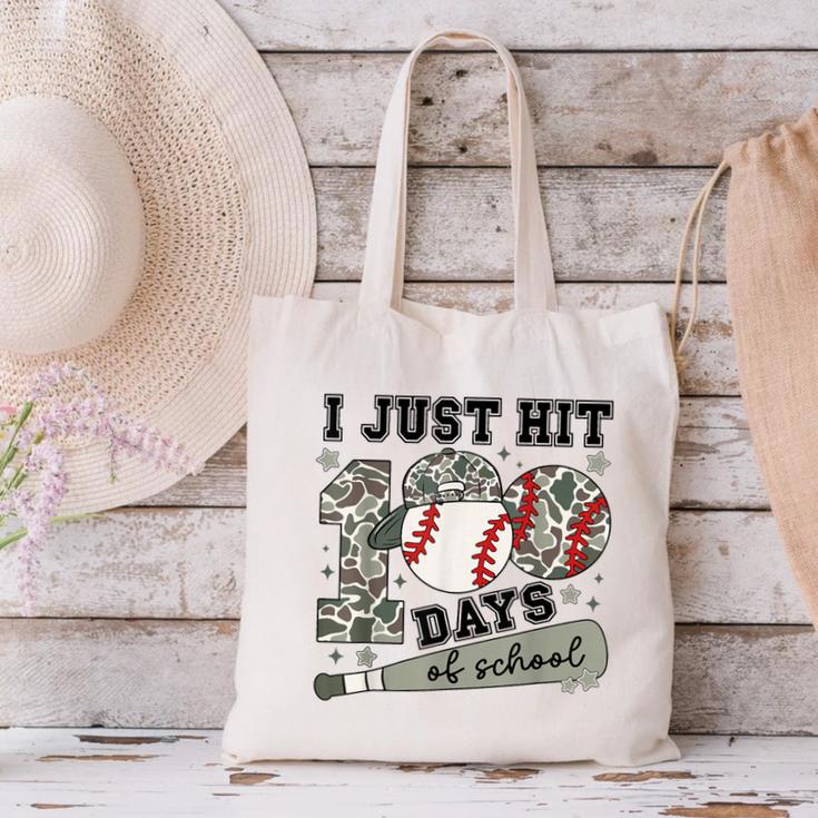 I Just Hit 100 Days Of School Camo Baseball 100 Days Smarter Canvas Tote Bag I Just Hit 100 Days Of School Camo Baseball 100 Days Smarter Canvas Tote Bag