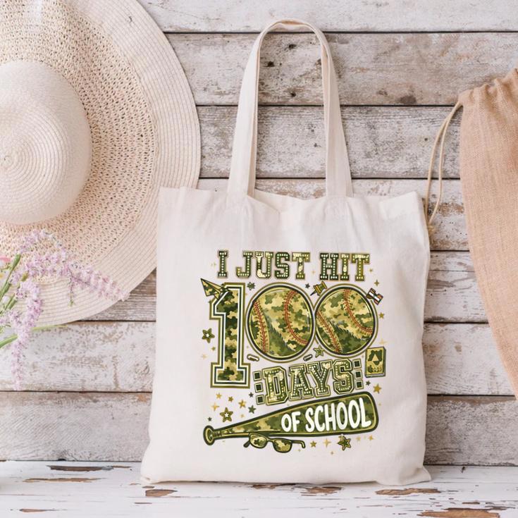 I Just Hit 100 Days Of School Camouflage Baseball Canvas Tote Bag