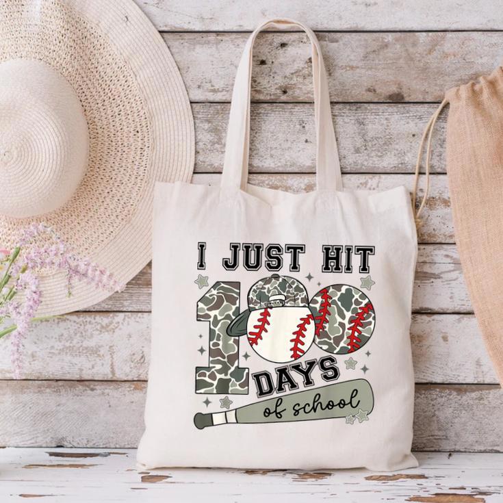 I Just Hit 100 Days Of School Teacher Baseball Boys Kids Canvas Tote Bag