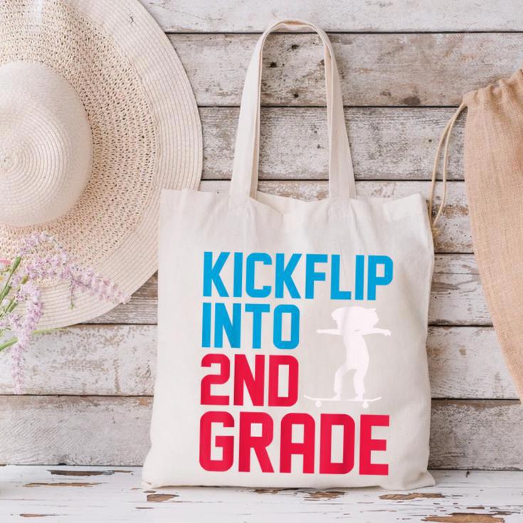 Kickflip Into 2nd Grade Skateboard Lover Back To School Canvas Tote Bag