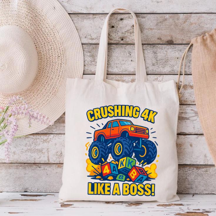 Kids 4k Boys Back To School Shirt Monster Truck Crushing 4k Canvas Tote Bag Kids 4k Boys Back To School Shirt Monster Truck Crushing 4k Canvas Tote Bag