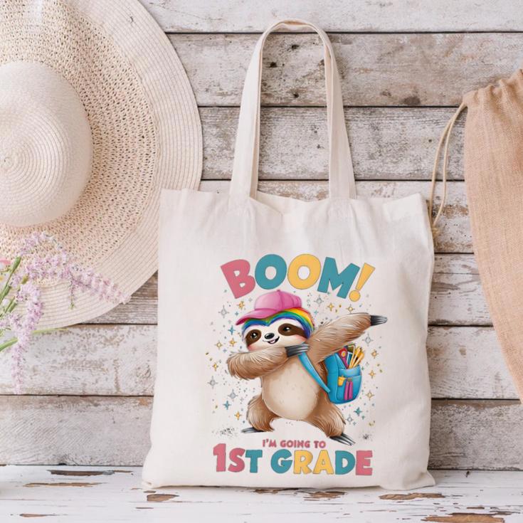 Kids Boom I'm Going To 1st Grade Dabbing Sloth For Back To School Canvas Tote Bag