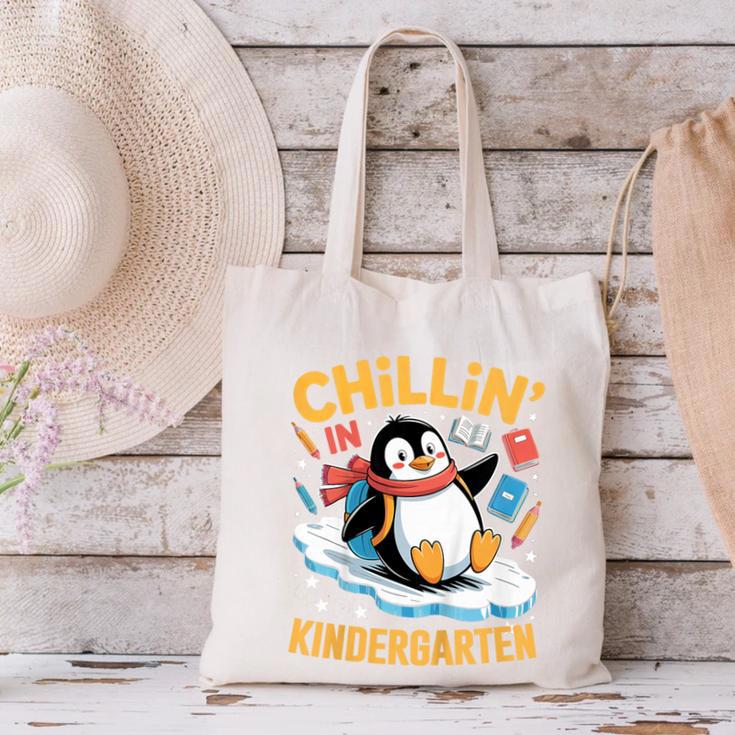 Kids Chillin In Kindergarten Penguin Student Back To School Boys Canvas Tote Bag