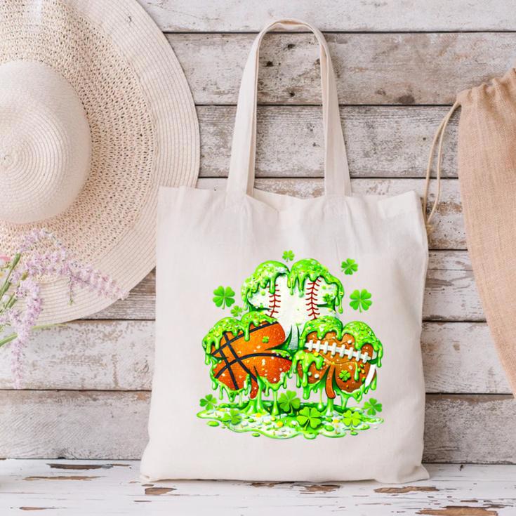 Kids St Patricks Day Shamrock Basketball Baseball Football Canvas Tote Bag