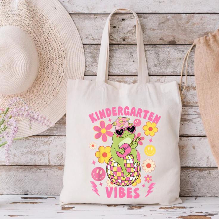 Kindergarten Vibes Groovy Kindergarten Back To School Frog Canvas Tote Bag Kindergarten Vibes Groovy Kindergarten Back To School Frog Canvas Tote Bag