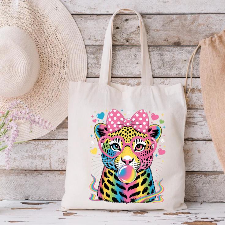 Leopard Glasses Blowing Bubble Gum Back To School Kids Canvas Tote Bag Leopard Glasses Blowing Bubble Gum Back To School Kids Canvas Tote Bag