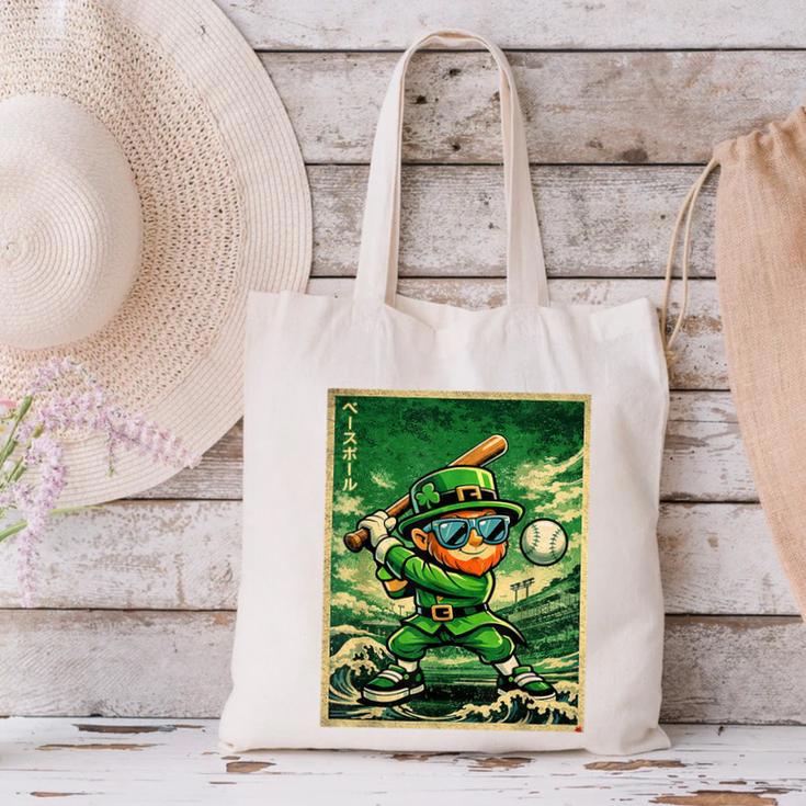Leprechaun Playing Baseball Japanese Art St Patricks Day Canvas Tote Bag Leprechaun Playing Baseball Japanese Art St Patricks Day Canvas Tote Bag