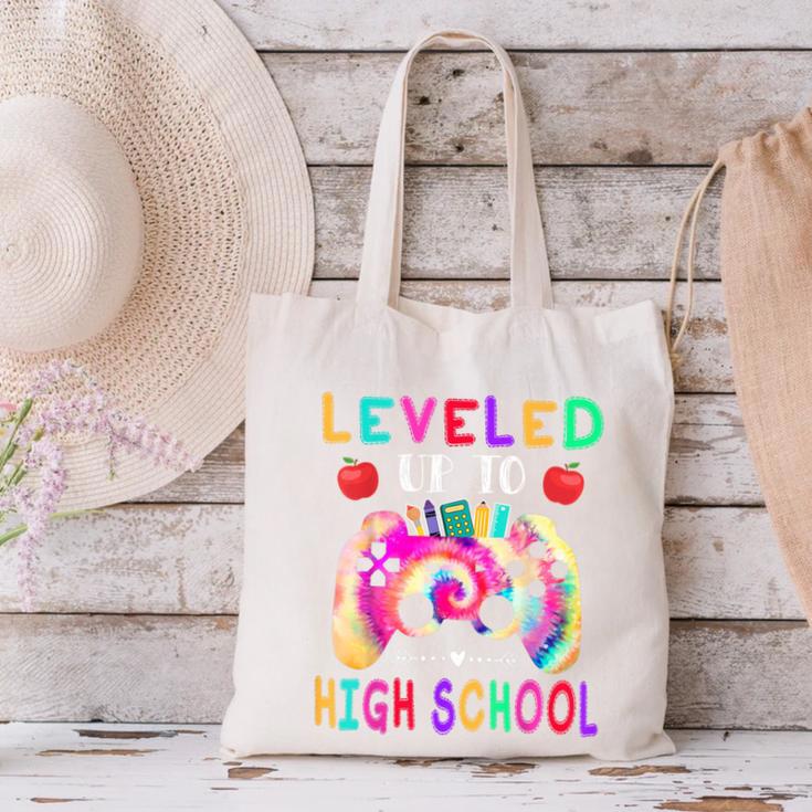 Leveled Up To High School Gaming Fun Back To School Tie Dye Canvas Tote Bag Leveled Up To High School Gaming Fun Back To School Tie Dye Canvas Tote Bag