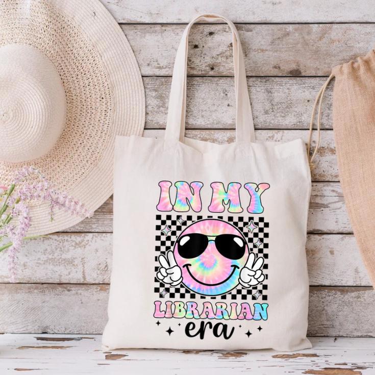 In My Librarian Era Groovy Tie Dye Back To School Canvas Tote Bag