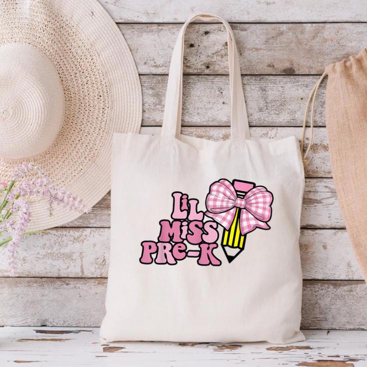 LiL Miss Pre-K Back To School Girls Coquette Bow First Day Canvas Tote Bag LiL Miss Pre-K Back To School Girls Coquette Bow First Day Canvas Tote Bag