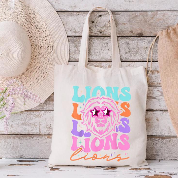 Lion Mascot Back To School Spirit Sports Men Women Groovy Canvas Tote Bag Lion Mascot Back To School Spirit Sports Men Women Groovy Canvas Tote Bag