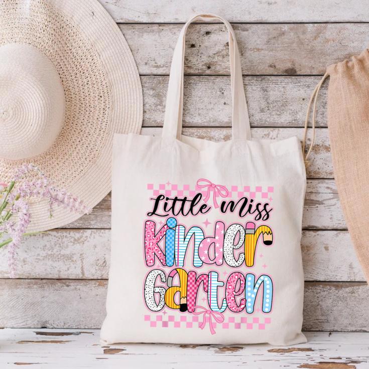 Little Miss Kindergarten Back To School Girls Coquette Bow Canvas Tote Bag Little Miss Kindergarten Back To School Girls Coquette Bow Canvas Tote Bag