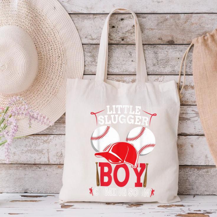 Little Slugger Boy Coming Soon Baby Announcement Baseball Canvas Tote Bag