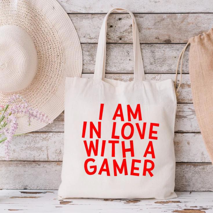 I Am In Love With A Gamer Cute Valentines Day Gamer Couple Raglan Baseball Tee Canvas Tote Bag I Am In Love With A Gamer Cute Valentines Day Gamer Couple Raglan Baseball Tee Canvas Tote Bag