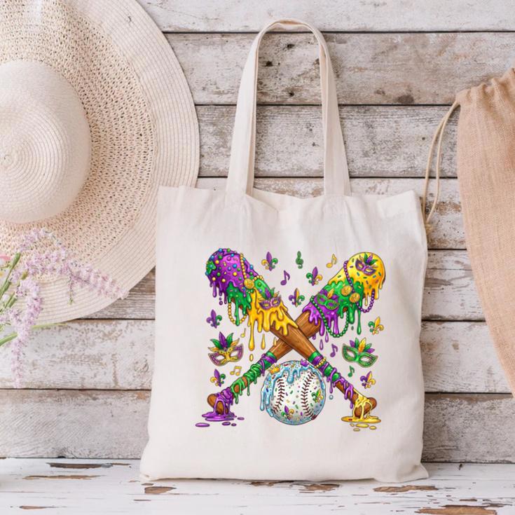 Mardi Gras Baseball Drip Shirt Cool Dripping Baseball Drip Canvas Tote Bag