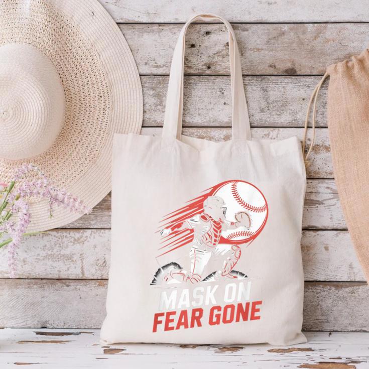 Mask On Fear Gone Baseball Catcher Softball Canvas Tote Bag Mask On Fear Gone Baseball Catcher Softball Canvas Tote Bag