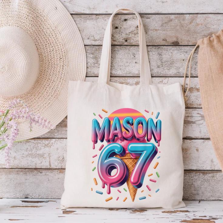 Mason 67 Meme Ice Cream Baseball Drip Canvas Tote Bag Mason 67 Meme Ice Cream Baseball Drip Canvas Tote Bag