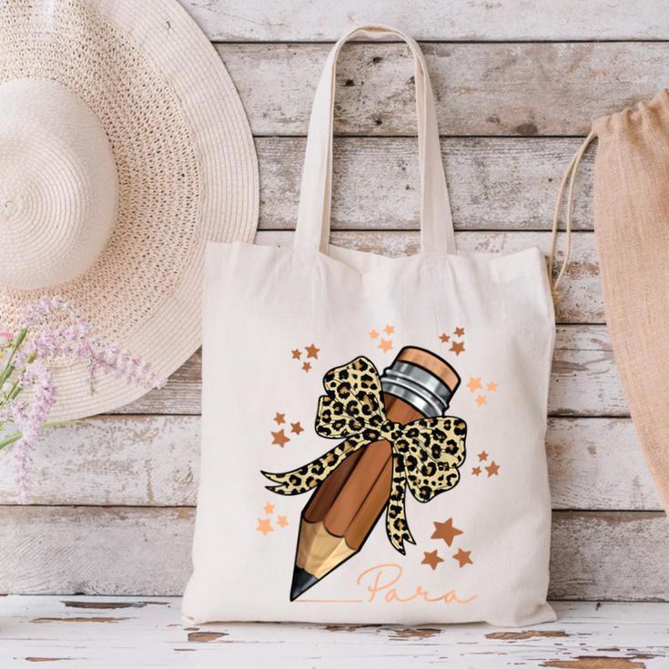 Melanin Pencil Leopard Bow Para Back To School Canvas Tote Bag