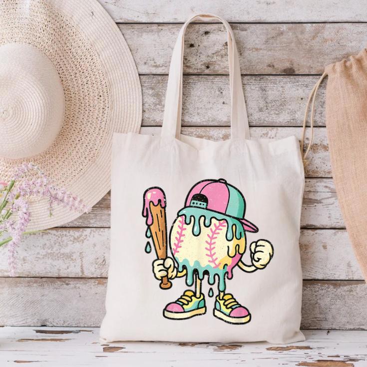 Melted Ice-Cream Baseball Mascot Pastel Pop Canvas Tote Bag