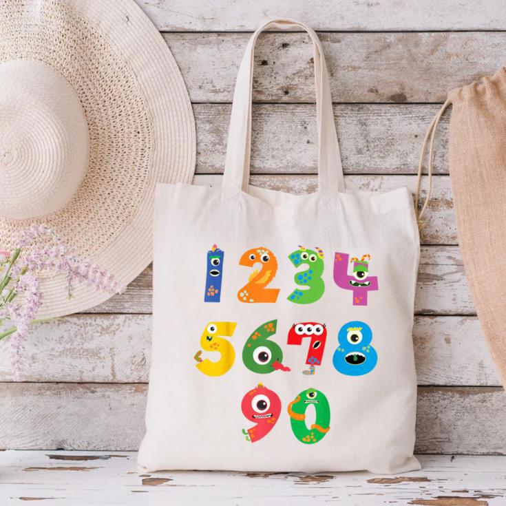 Monster Numbers Learning Cute Numbers 0-9 Back To School Canvas Tote Bag