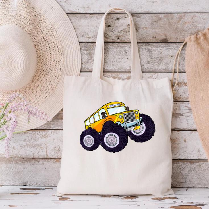 Monster Truck School Bus Yellow Back To School Kids Toddler Canvas Tote Bag