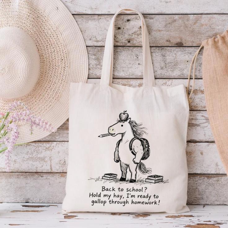 Naive Horse Doodle Back To School Gallop Homework Art Canvas Tote Bag