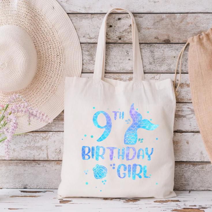 Ninth Birthday Girl Mermaid 9th Toddler's Back To School Canvas Tote Bag Ninth Birthday Girl Mermaid 9th Toddler's Back To School Canvas Tote Bag
