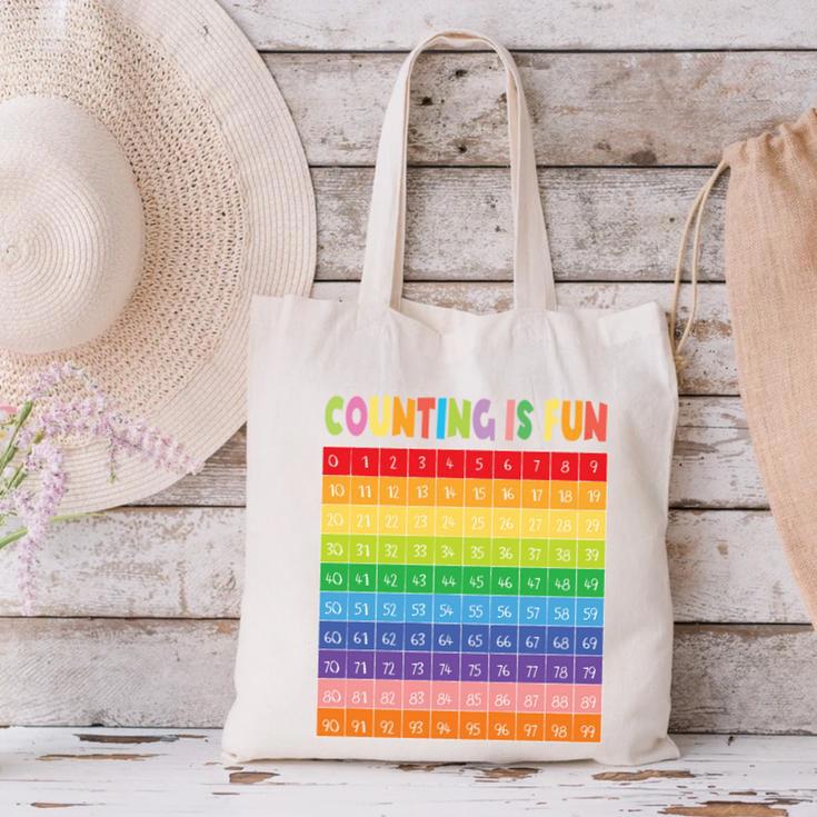 Numbers Learning Cute Numbers 0-100 Back To School Counting Canvas Tote Bag