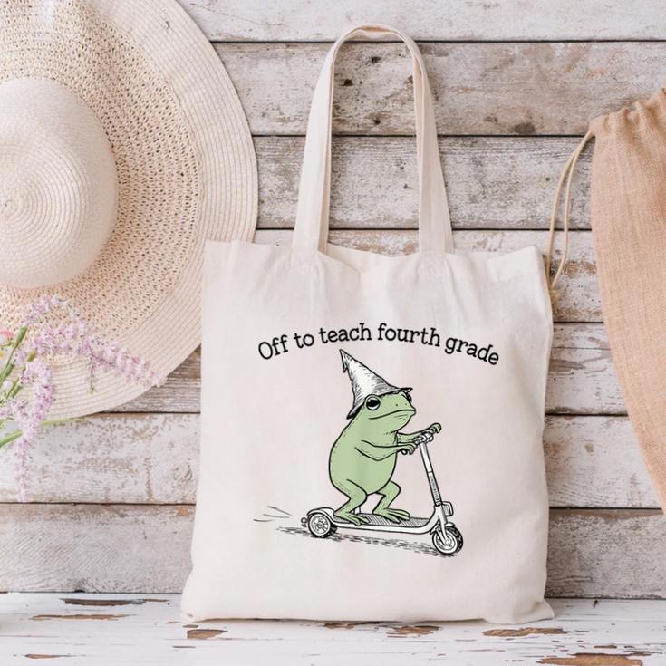 Off To Teach Fourth Grade Froggy Cute Frog Back To School Canvas Tote Bag