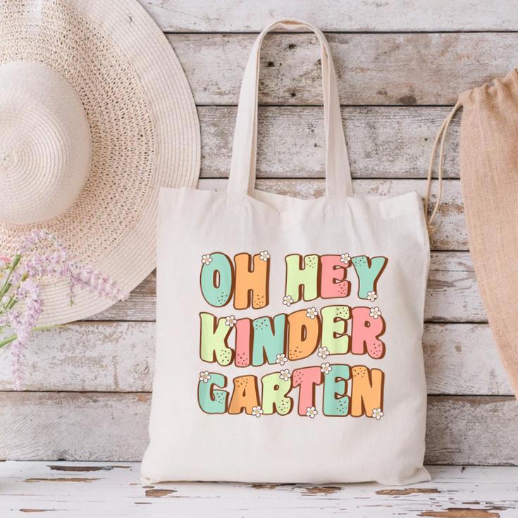 Oh Hey Kindergarten Cute Groovy Back To School Kindergarten Canvas Tote Bag Oh Hey Kindergarten Cute Groovy Back To School Kindergarten Canvas Tote Bag
