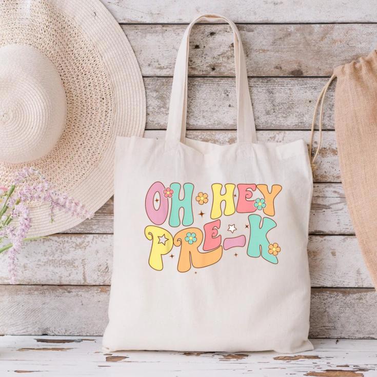 Oh Hey Pre-K Groovy Retro First Day Back To School Canvas Tote Bag Oh Hey Pre-K Groovy Retro First Day Back To School Canvas Tote Bag