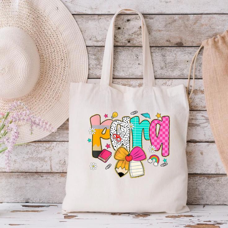 Para Paraprofessional Coquette First Day Back To School Canvas Tote Bag Para Paraprofessional Coquette First Day Back To School Canvas Tote Bag