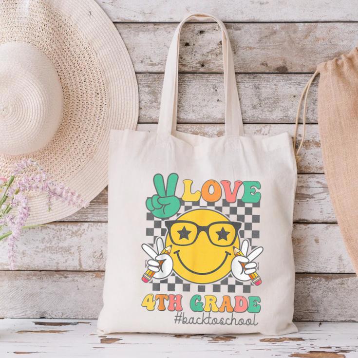 Peace Love 4th Grade Cute Smile Face Back To School Girls Canvas Tote Bag