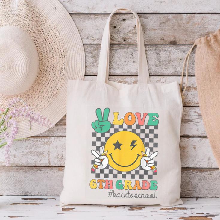 Peace Love 6th Grade Smile Face Back To School Sixth Grade Canvas Tote Bag Peace Love 6th Grade Smile Face Back To School Sixth Grade Canvas Tote Bag