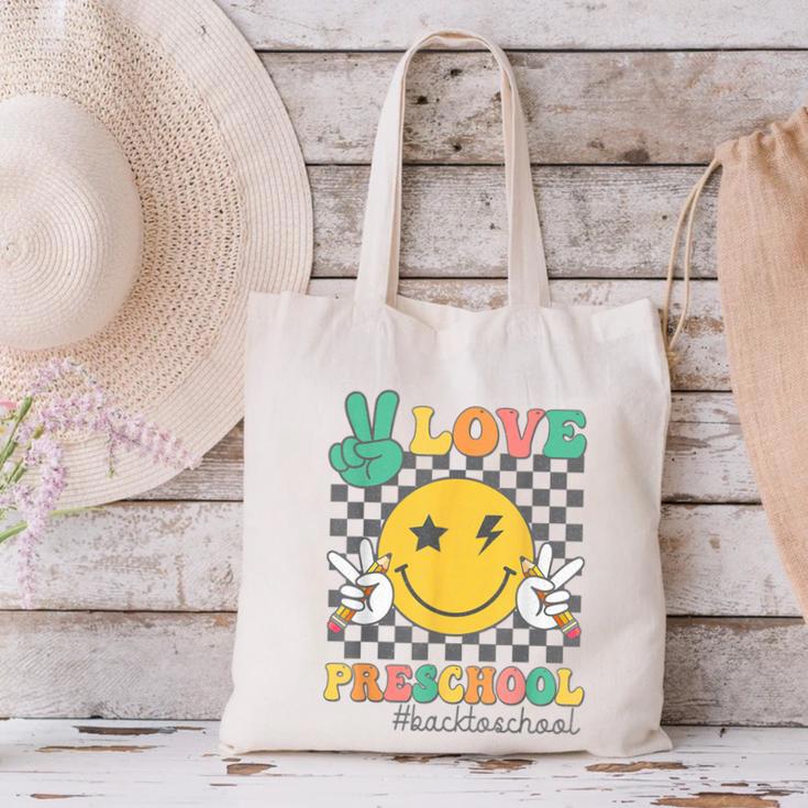Peace Love Preschool Smile Face Back To School PRESCHOOL Canvas Tote Bag Peace Love Preschool Smile Face Back To School PRESCHOOL Canvas Tote Bag