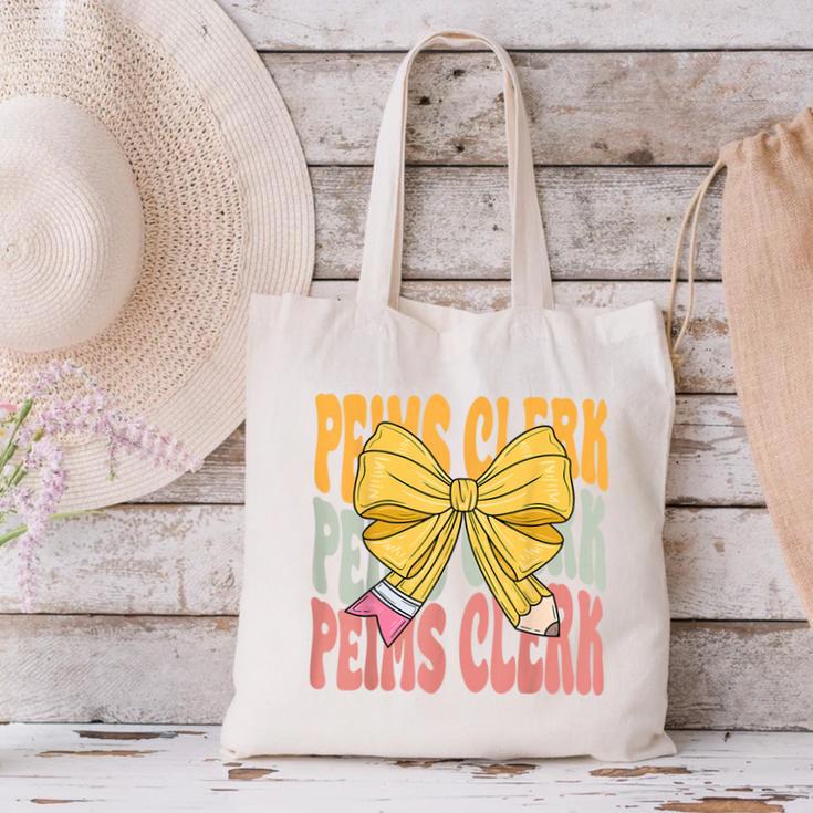 Peims Clerk Groovy Coquette Bow Cute Back To School Canvas Tote Bag Peims Clerk Groovy Coquette Bow Cute Back To School Canvas Tote Bag