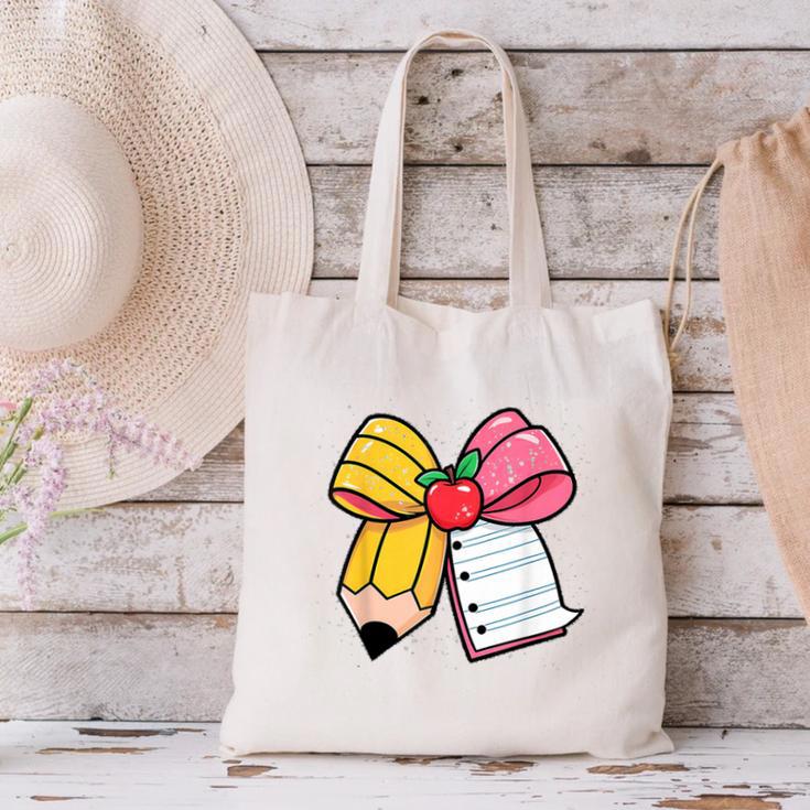 Pencil Coquette Bow Happy First Day Of School Back To School Canvas Tote Bag