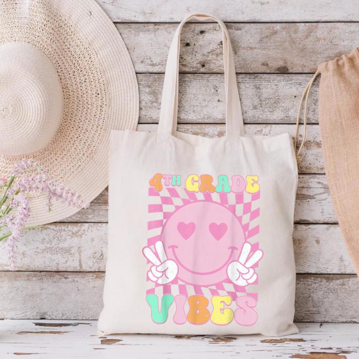 Pink 4th Grade Vibes Smile Face Back To School Fourth Grade Canvas Tote Bag Pink 4th Grade Vibes Smile Face Back To School Fourth Grade Canvas Tote Bag