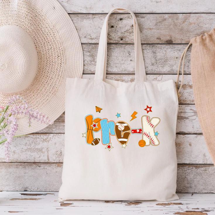 Pre K Preschool Football Basketball Baseball Back To School Canvas Tote Bag Pre K Preschool Football Basketball Baseball Back To School Canvas Tote Bag