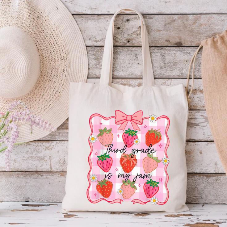 Preppy Back To School 3rd Grade Is My Jam Strawberry Bow Canvas Tote Bag Preppy Back To School 3rd Grade Is My Jam Strawberry Bow Canvas Tote Bag