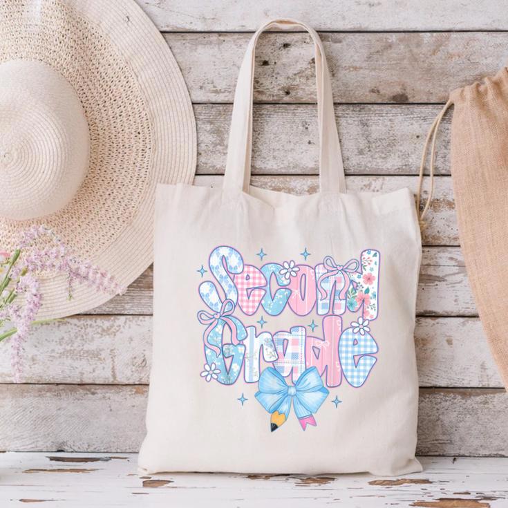 Preppy Second Grade First Day Back To School 2nd Grade Bow Canvas Tote Bag Preppy Second Grade First Day Back To School 2nd Grade Bow Canvas Tote Bag