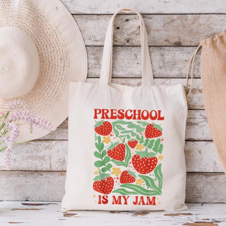 Preschool Is My Jam Boho Floral Strawberry Back To School Canvas Tote Bag Preschool Is My Jam Boho Floral Strawberry Back To School Canvas Tote Bag