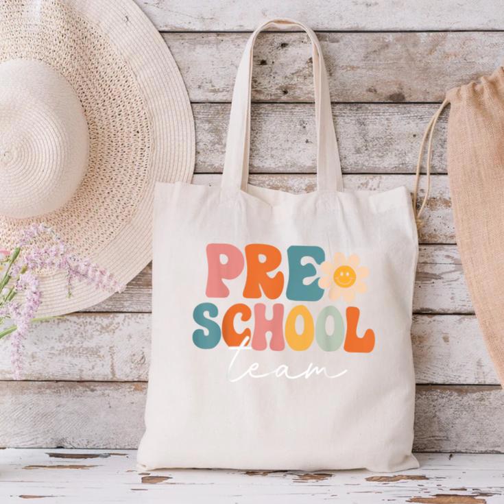 Preschool Team Retro Groovy Vintage Back To School Pre-K Canvas Tote Bag Preschool Team Retro Groovy Vintage Back To School Pre-K Canvas Tote Bag