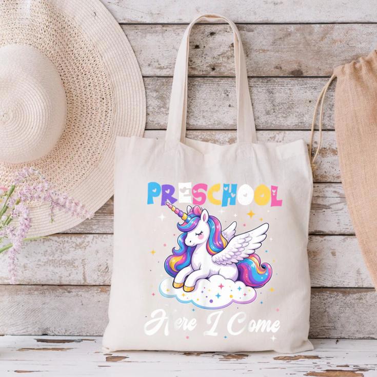 Preschool Here I Come Unicorn Back To School Girl Student Canvas Tote Bag