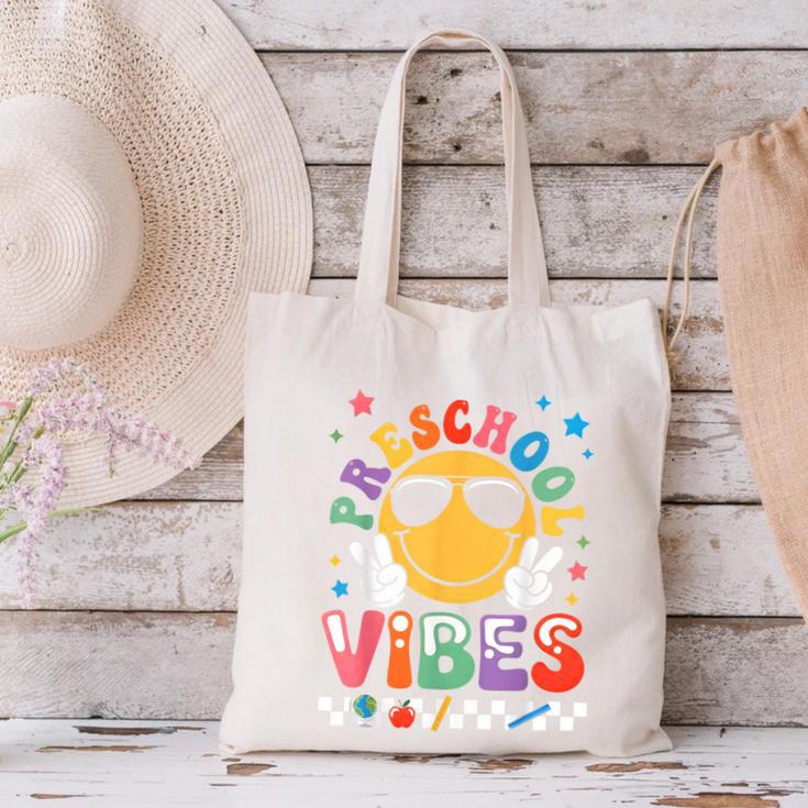 Preschool Vibes Groovy Back To School Girls Kids Canvas Tote Bag Preschool Vibes Groovy Back To School Girls Kids Canvas Tote Bag