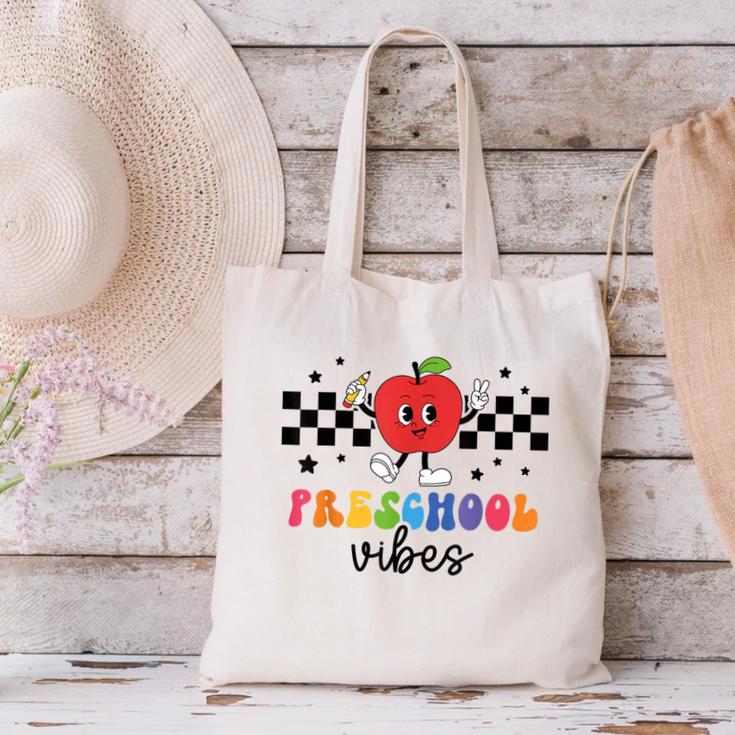Preschool Vibes Retro Groovy Apple Back To School Canvas Tote Bag Preschool Vibes Retro Groovy Apple Back To School Canvas Tote Bag
